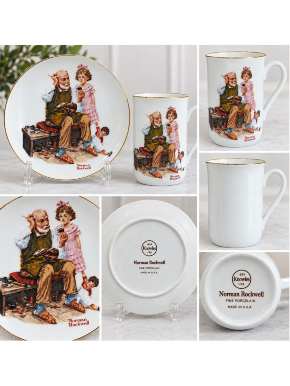 Vintage 1982 Norman Rockwell The Cobbler collectible porcelain Coffee tea mug, p